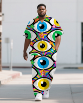 Big Guys Cartoon World Funny Eyes Printed Laid Back Short-Sleeve Shirt Pants Sets