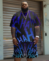 Men's Plus Size Casual Gradient HA Letter Print T-Shirt Shorts Suit