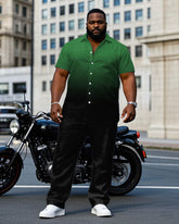 Men's Plus Size Black & Green Gradient Short Sleeve Shirt Trousers Suit