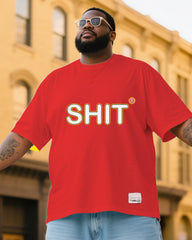 Plus Size Men's SHIT Creative Printed T-Shirt Denim Pants Suit