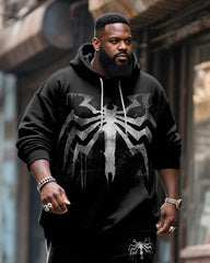 Big & Tall Men's Street Fashion Spider Graffiti Print Hoodie Suit