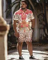 Leopard Print Oversized Polo Men's Short Sleeved Set