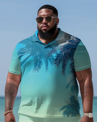 Men's Plus Size Holiday Printed Short Sleeve Pol Shirt Shorts Suit
