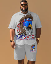 Men's Plus Size Independence Day Eagle Print Short Sleeve Shirt Shorts Suit