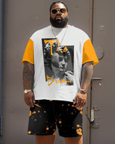 Men's Plus Size Casual Vintage Art David Like Alphabet Print T-Shirt Shorts Suit