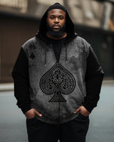 Men's Big and Tall Poker Spades Queen Zip Hoodie