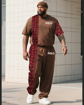 Big Boy Daily Leisure Retro Impression Painting Creative Stitching Texture POLO English Short-sleeved Trousers Suit