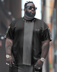 Men's Large Simple Colorblock Nose Letter Print T-Shirt Pants Suit