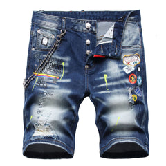 Men's Hole Feature Fashion Trendy Street Shooting Badge Print Jeans