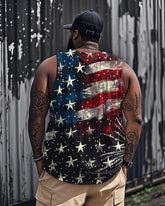 Big & Tall Men's Independence Day Star Flag Printed Round Neck Sleeveless Vest