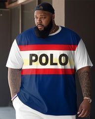 Men's Plus Size Color Matching Sport Polo Two-Piece Set