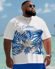 Hawaiian Tropical Leaf Print Big Men's Short Set