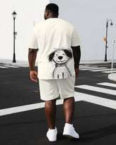 Men's Simple Sketch Puppy Illustration Back Print Big & Tall Short-Sleeve T-shirt Summer Set