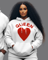 Couple Large Size Outfit KING QUEEN Letter Printing Hoodie Set