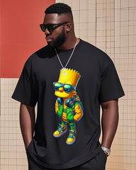 Big Boy Street Fashion Small Cartoon Print Short Sleeve Trousers Suit