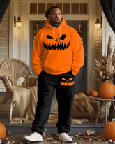 Menswear Halloween Simple Evil Smiley Graffiti Print Big and Tall Hoodie Set
