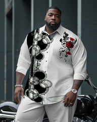 Men's Plus Size Geometric Plum Long Sleeve Lapel Shirt Two Piece Set