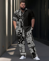 Men's Plus Size Business Simple Pellis Pattern Short Sleeve Shirt Suit