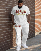 Men's Plus Size Jesus Highway To Heaven Print T-Shirt Trousers Suit