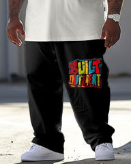Big Guys Street Casual Graffiti Alphabet Print T-Shirt Trousers Set