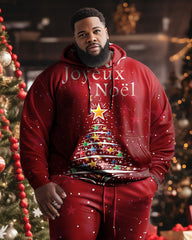 Men's Large Size Red Christmas Tree Hoodie Two Piece Set