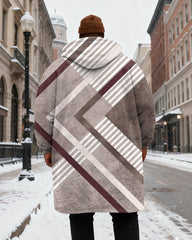Big & Tall Men's Gray Geometric Print Velvet Thickened Long Hooded Exterior