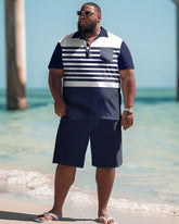 Men's Big & Tall Versatile Simple Colorblock Polo Shirt Shorts Set