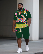 Big Man's Animal World Funny Rabbit Printed Casual Short-Sleeve Polo Shirt & Shorts Set