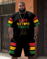 Men's Plus Size Juneteenth Black History Month Date Printed T-Shirt Shorts Suit
