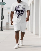 Bones Break Not Dreams Men's Simple Skull Print Big & Tall Short Sleeve T-shirt and Shorts Set