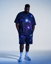 Big Boy Street Fashion Cosmic Star Gradient Print Short Sleeve T-Shirt Shorts Suit