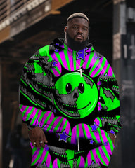 Men's Large Size Green Abstract Graffiti Smiley Hoodie Set of Two