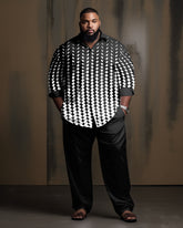 Plus Size Men's Long Sleeve Shirt and Pants Set Diamond 2 Piece Outfit