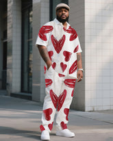 Big Boy Valentine Print Short Sleeve Shirt Trousers Suit