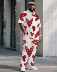 Big Boy Valentine Print Short Sleeve Shirt Trousers Suit