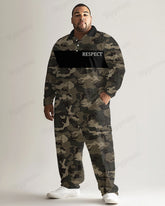 Big Men's Camouflage Long Sleeve Polo Shirt Pants Set of 2 Piece