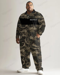 Big Men's Camouflage Long Sleeve Polo Shirt Pants Set of 2 Piece