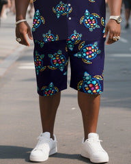 Big & Tall Men's Colorful Turtle Print Shirt Shorts Suit