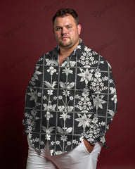 Black and White Striped Long-Sleeve Shirt, Men's Plus Size Product Description