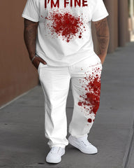 Men's Plus Size I'm Fine Bloody Print T-Shirt Trousers Suit