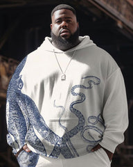 Men's Casual Fashion Japanese Octopus Art Print Plus Size Hoodie Suit