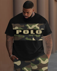 Big Guys Camouflage Patchwork Alphabet Print T-shirt Trousers Set