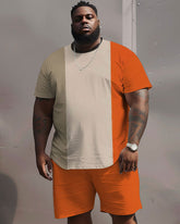 Casual Colorblock Big & Tall Men's T-shirt Shorts Two-Piece Set