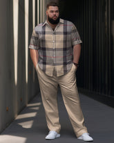 Men's Plus Size Plaid Retro Ethnic Short Sleeve Walking Set
