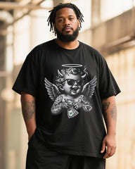 Big & Tall Men's Graffiti Sunglasses Angel Cross Printed T-Shirt Pants Suit