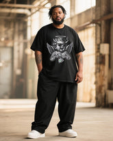Big & Tall Men's Graffiti Sunglasses Angel Cross Printed T-Shirt Pants Suit