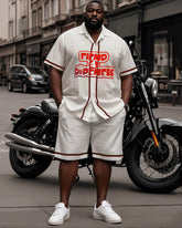 Big Man's Street Biker Print Lair Line White Short Sleeve Shirt Shorts Suit