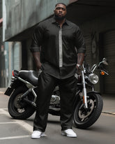 Simple Pocket Colorblock Long Sleeve Leverage Shirt 2 Piece Set Men's Big and Tall