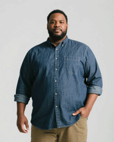 Big & Tall Men' Lapel Cardigan Denim Long Sleeve Shirt