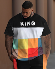 Men's Plus Size Casual Geometric Letter Print T-Shirt Trousers Set